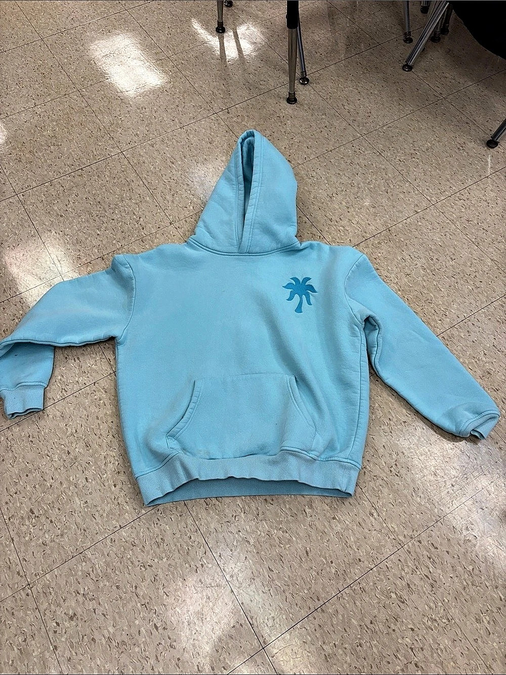 Pink Palm Puff Everything Comes in Waves Hoodie Blue